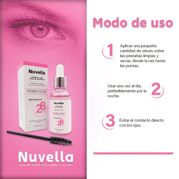 NUVELLA - Serum de Pestañas y Cejas | Crecimiento Rápido y Volumen