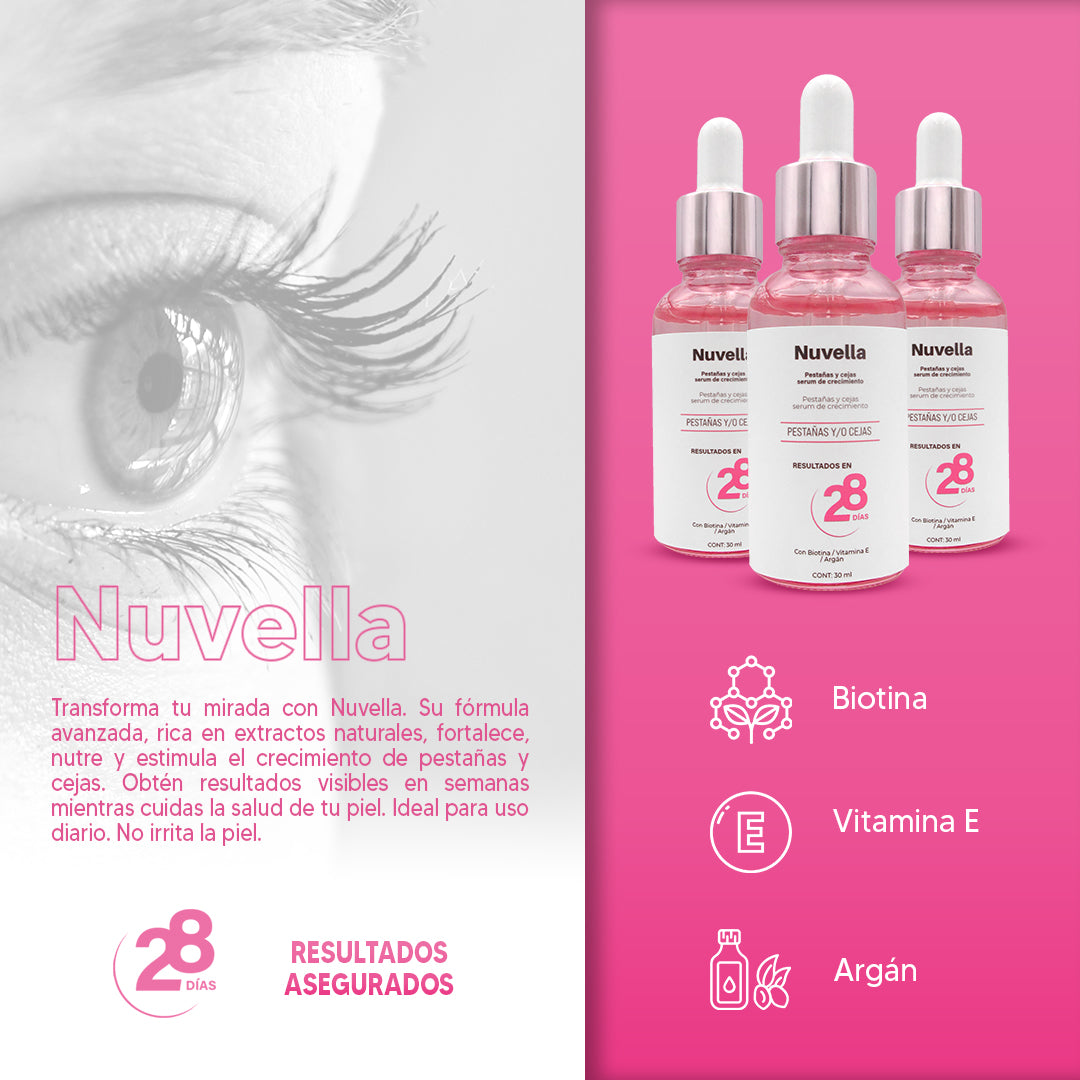 NUVELLA - Serum de Pestañas y Cejas | Crecimiento Rápido y Volumen